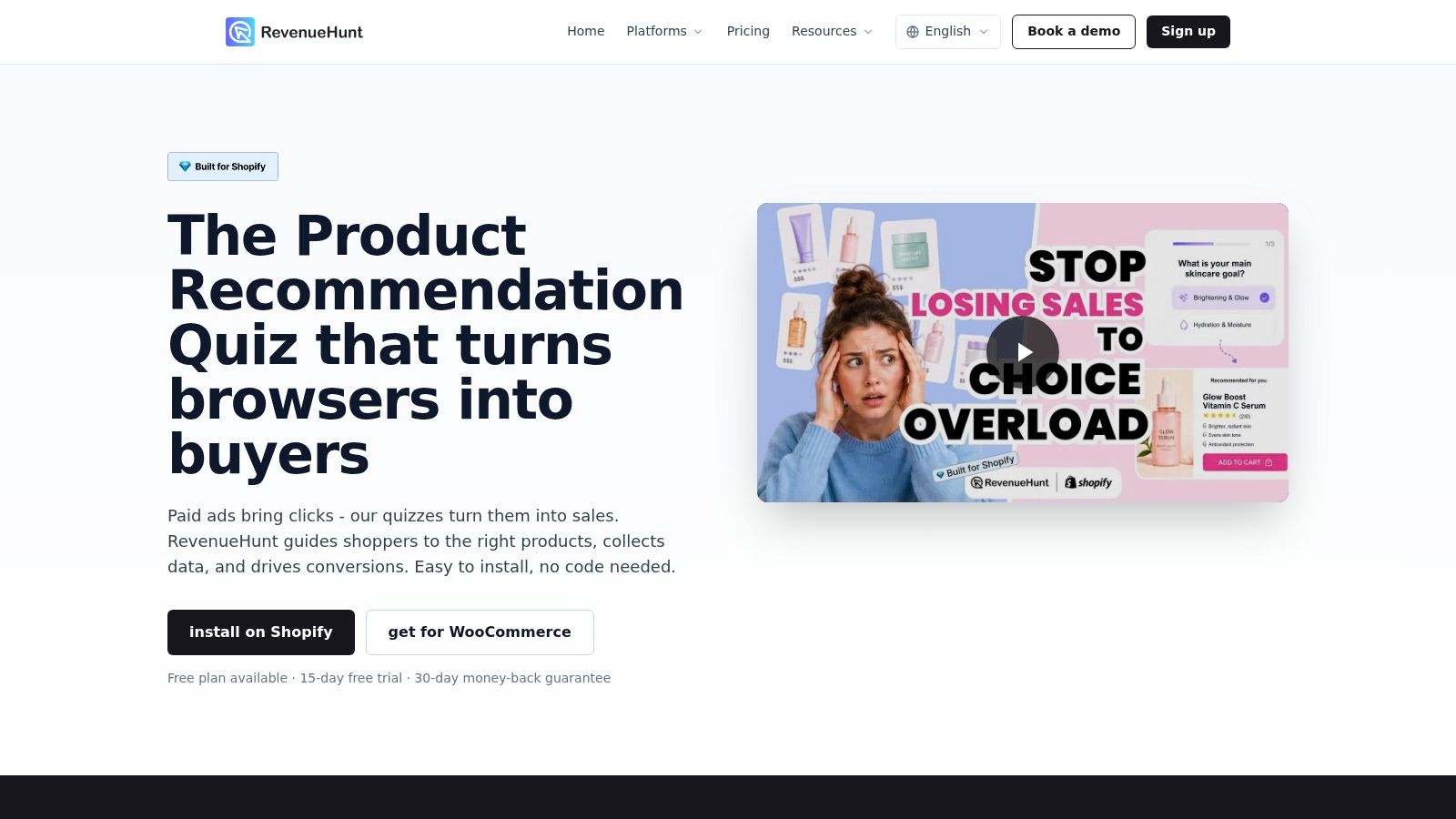 RevenueHunt, Product Recommendation Quiz